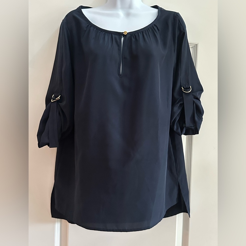 Michael Kors Navy Blouse with Gold Accents